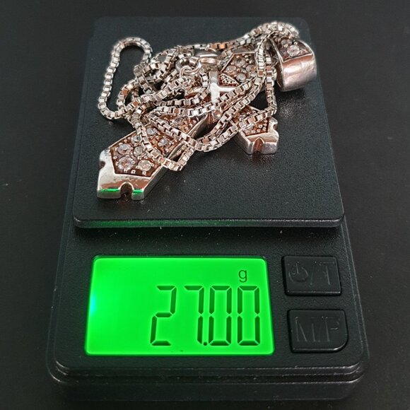 Bold Vintage 925 Sterling Silver CZ Crucifix Pendant & Box Chain Necklace - Picture 9 of 12